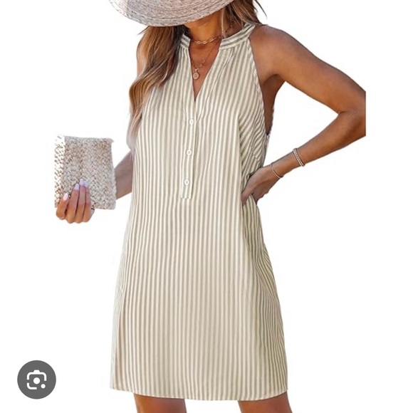 Cupshe Beige and White Striped Mini Dress - Picture 1 of 4